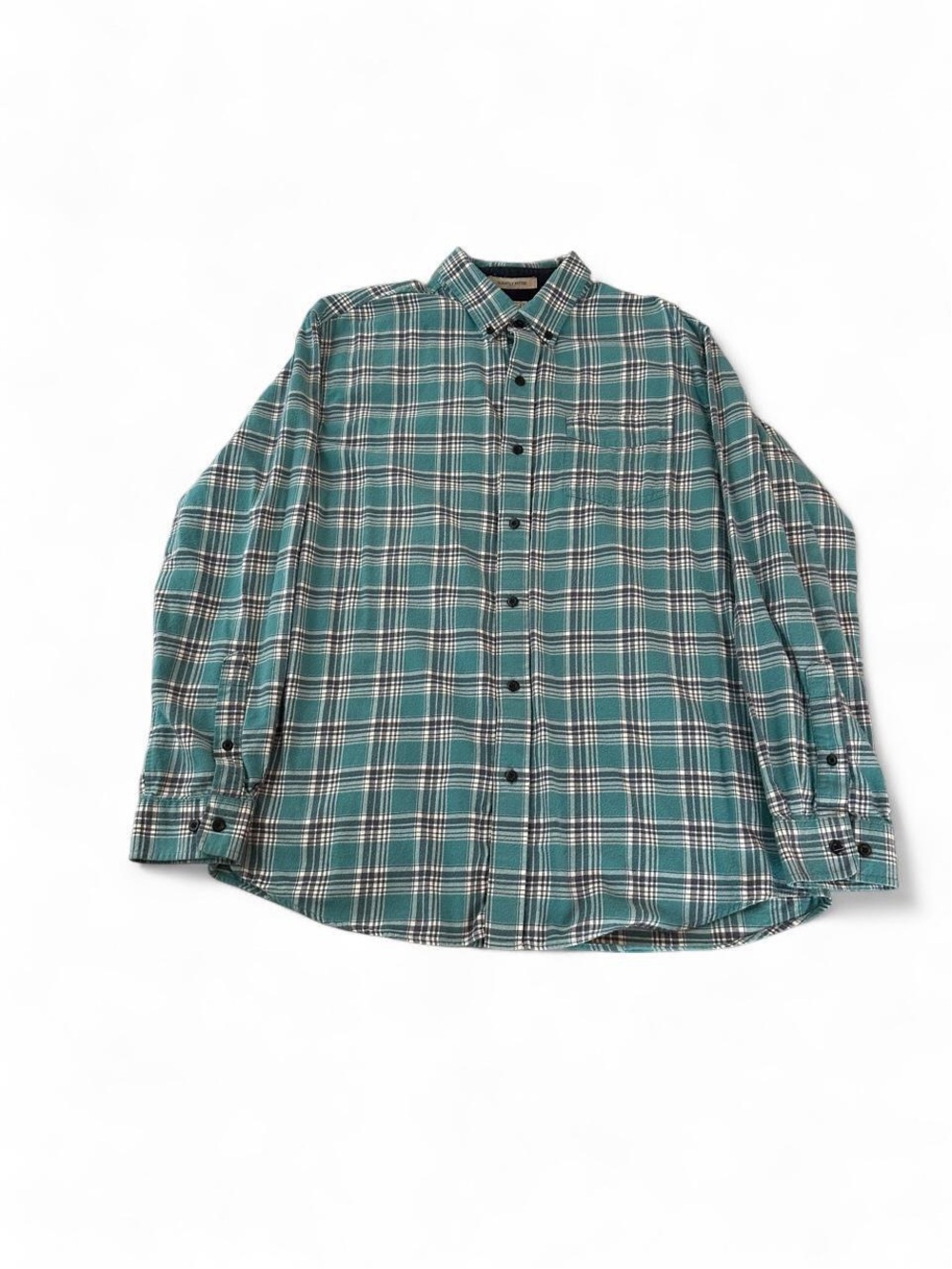Teal Plaid Button Down Shirt men large LL bean
